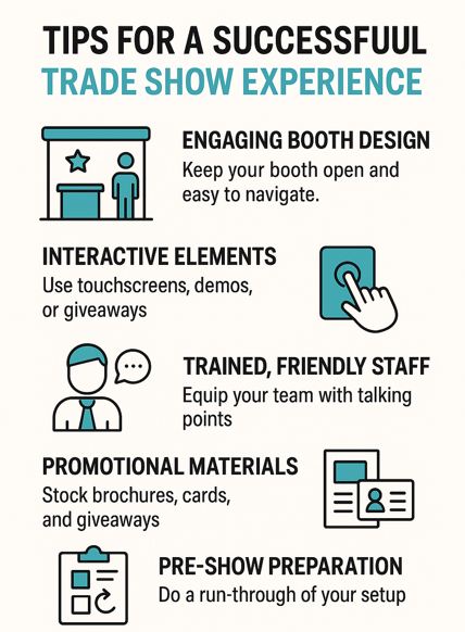  Infographic on trade show banners and booth setup tips for events in and around the Greater Toronto Area.